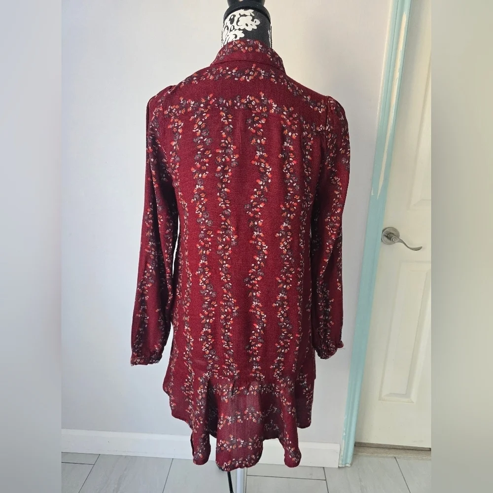 Free People Red Long Sleeve Dress Shirt with Bishop Sleeves size XS